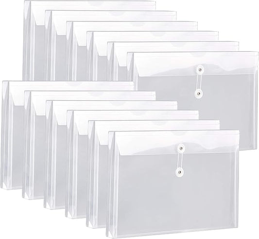 Plastic Legal Size Expandable Envelopes with String Tie Closure, 1-1/4" Expansion, Side Load, Clear File Folders Poly Project Paper Documents Organizer for Office School Home 12 Pack