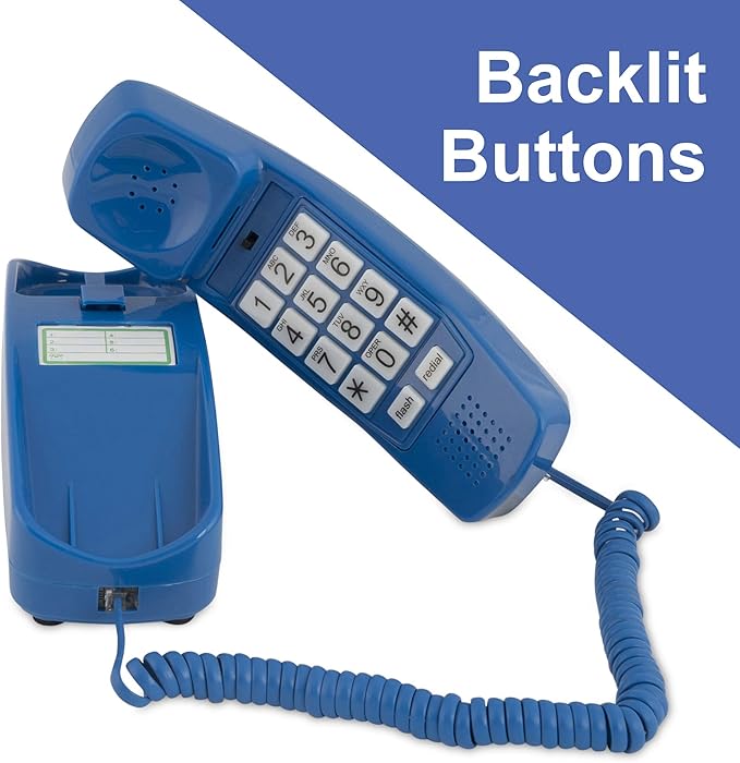 iSoHo Phones - Hearing Device-Friendly Phone – Gentle on Aching Hands, Easy-to-Press Buttons, Wall-Mountable, Custom Ringtone/Volume, Adjustable Ringer & Call Waiting - Lighted Keypad, Classic Blue