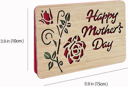 Mothers Day Cards,Handmade Bamboo Greeting Cards,Wooden Thankyou Card,Wooden Birthday Card,Mothers day for Mom,Mum,Rose mom