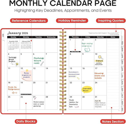 2026 Planner, Weekly and Monthly Calender Planner, Jan 2026 to Dec 2026, Hardcover 2026 Calendar Planner Book with Tabs & Inner Pocket, Office Home School Supplies for Women & Men - A4 (8.5" x 11"), Tomato Red