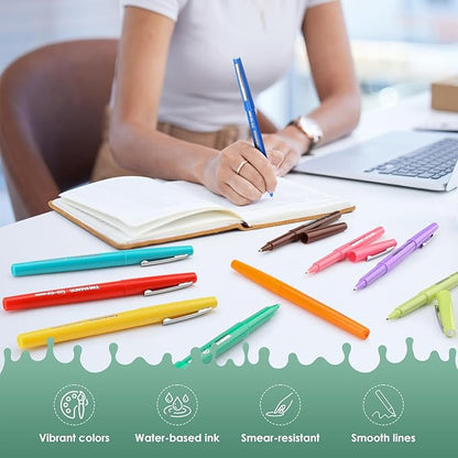 TWOHANDS Felt Tip Pens Fine Point, Assorted Colors Fineliners, Medium Point 0.7 Millimeter Markers for Coloring, Journaling, Note Taking, 22004