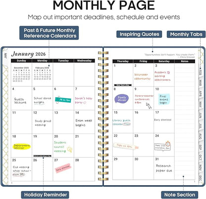 2026 Planner, Weekly and Monthly Calendar Planner, January 2026 - December 2026, Hardcover 2026 Calendar Planner Book with Tabs For Women & Men, Inner Pocket, Spiral Bound, Perfect for Office Home School Supplies - A4 (8.5" x 11"), Navy