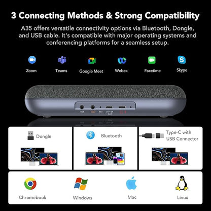 NUROUM A35 Conference Speaker and Microphone, AI-Powered Noise Cancelling, 32kHZ 13ft Voice Pickup, Daisy Chain for up to 20 People, Bluetooth/USB Speakerphone Compatible with Zoom/Teams/Google Meet