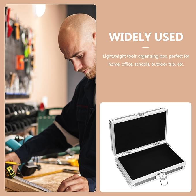 Multipurpose Tool Mini Aluminum Case, 4.2inch Metal Briefcase with Lock, Hard Aluminum Carrying Case for Men, Universal Portable Tool Case for Laptop/Cosmetic/Instrument/DJ, Black