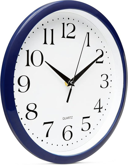 Bernhard Products Navy Wall Clock Silent Non Ticking - 10 Inch Quality Quartz Battery Operated Round Easy to Read Home/Kitchen/Office/Classroom/School Clock