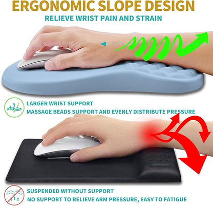 Hokafenle 2 in 1 Ergonomic Mouse Pad Wrist Support & Wrist Rest for Computer Keyboard Set, with Relieve Carpal Tunnel Pain Massage Bulge and Full Memory Gel Design (2In1 Set, Lake Blue)