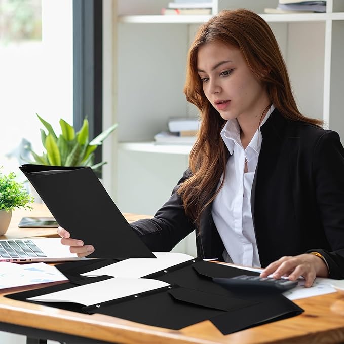 Cholemy 6 Pcs Plastic Pocket Folders with Prong 2 Heavy Duty Pockets Folders with 3 Prongs Letter Size Paper Folders Bulk File Plastic Folders with Fasteners for Office Workers (White,Black,Grey)