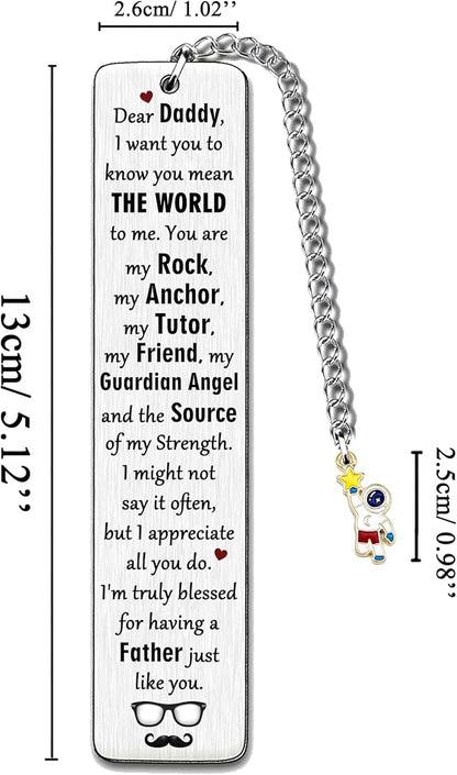 Bookmark for Daddy Thank You Birthday Gifts Papa I Love You Bookmarks Appreciate Fathers Day Present Dad Personalized Book Lover Retirement Christmas Keepsakes Book Mark with Chain from Son Daughter