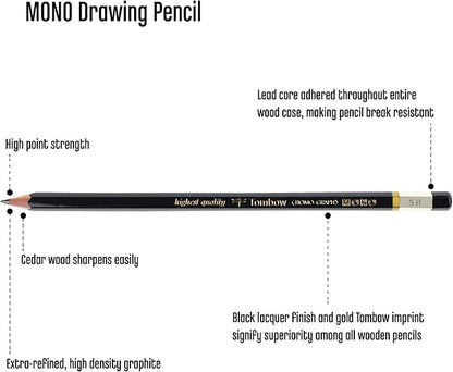 Tombow MONO Drawing Pencil, 5H, Graphite 12-Pack