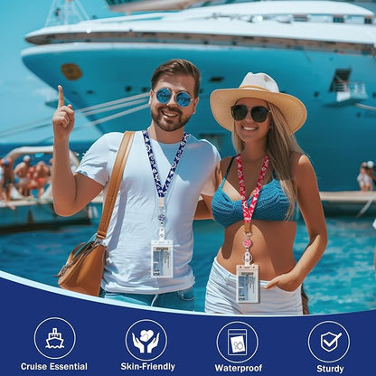 Giancomics Lanyards for Cruise Ships Cards Key, Lanyards with Retractable Badge Reel, Cute Waterproof ID Badge Holder Cruise Essentials Must Haves Zip Card Protector Red Blue 2 Pack