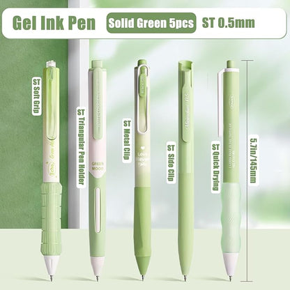 5 Count Pastel Gel Ink Pen Set,Cute Note Taking 0.5mm Fine Point Retractable 5 Count Black Ink Pens for Writing, Journaling, School, Office (Light Green)