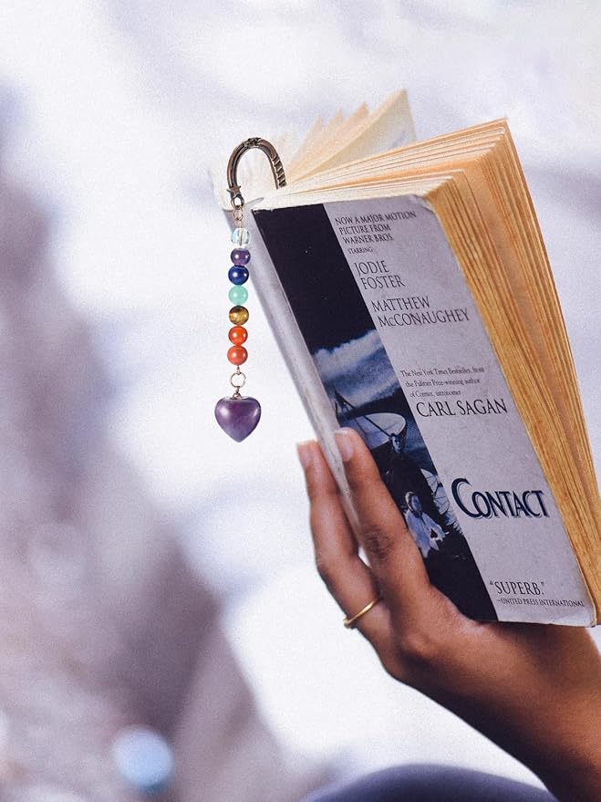 CrystalTears Crystal Metal Bookmark Chakra Heart Healing Crystals Bookmarks Inspiration Bookmark Gifts for Women Mum Teacher Student Girls Graduation Book Lover Writer Reader
