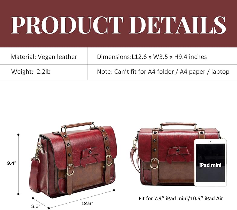 ECOSUSI Vintage Crossbody Messenger Bag Satchel Purse Handbag Briefcase for Women