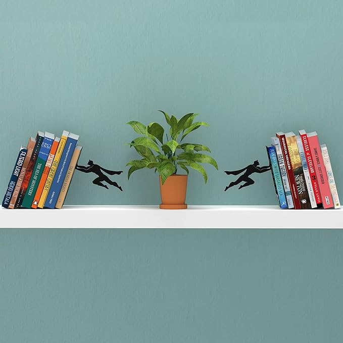 Artori Design Book Ends to Hold Books Heavy Duty - Hidden Metal Bookends for Shelves Desk - Bookend Book Holder for Home Decorative - Gift for Book Lovers and Home Décor (Book&Hero - Set of 2)
