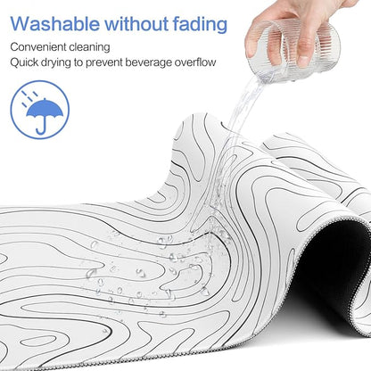 Gaming Mouse Pad Large 31.5 x 11.8in Topographic Keyboard Pad Mouse Pad for Non-Slip Base and Stitched Edge, Extended Desk Pad XL Keyboard Desk Mat (White)