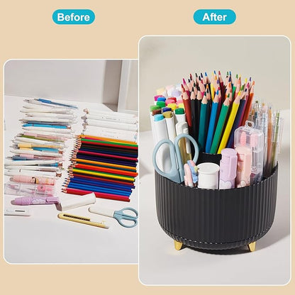 Desk Pencil Pen Holder, 5 Slots 360 Degree Rotating Pencil Pen Organizers Desk Organizers for Office Accessories Shool Supply Black