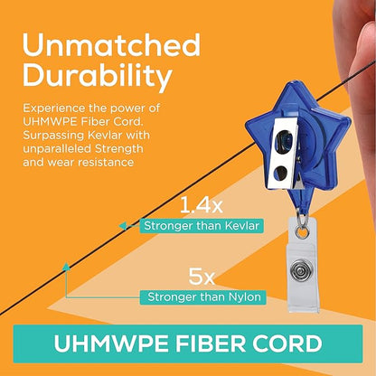 Will Well Badge Holders with Belt Clips for Securing onto Pockets and Purse Straps, with Retractable 27.5" UHMWPE Fiber Pull Cords, Strong Build with Fun Designs - 2-Pack, Star Shape