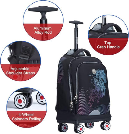 UNIKER Rolling Backpack with Wheels for Travel, Roller Backpack for Women, Wheeled Laptop Bag Fits 15.6 Inch Notebook