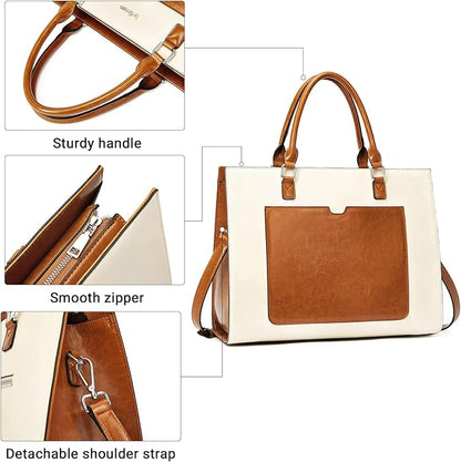 Telena Laptop Tote Bag for Women, 15.6 Inch Shoulder Tote Bag Leather Briefcase for Women, Large Capacity Handbag Bags