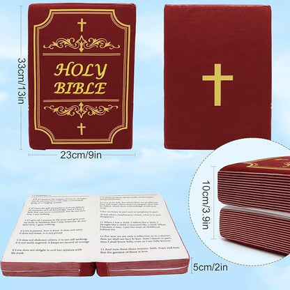 Bible Pillow Book Plush That Opens Christian Holy Bible Stuff Religious Party Favors Gifts for Kids for Christening Easter (Red)