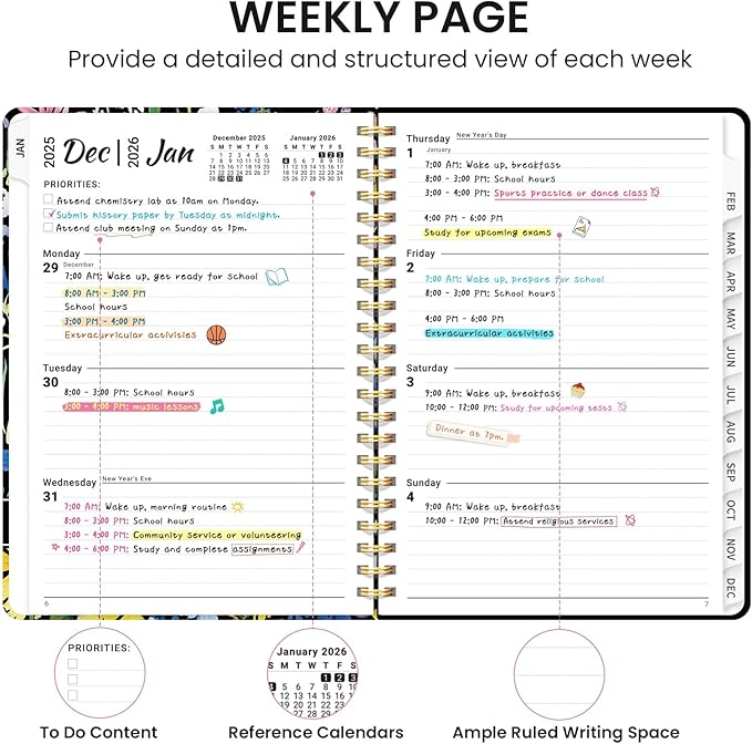 2026 Planner, Aesthetic Weekly and Monthly Planner for Women, Jan 2026 to Dec 2026, Hardcover 2026 Calendar Book with Monthly Tabs, Inner Pocket, Perfect for Office Home School - A5 (6.3" x 8.5"), Painted Garden