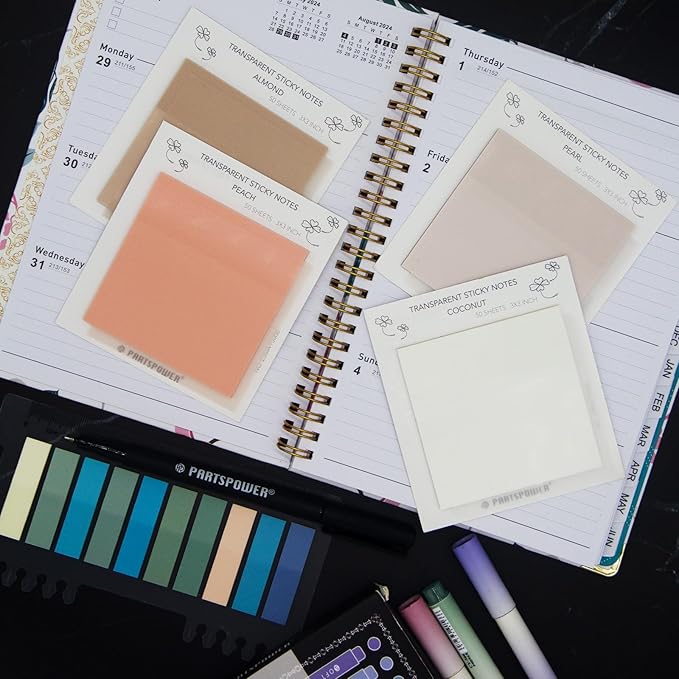 Pastel Transparent Sticky Notes, 4 Pads 3X3 Inch See Through Annotating Sticky Notes for Annotating, Bible Journaling Supplies, Office School Supplies, 50 Sheets/Pad