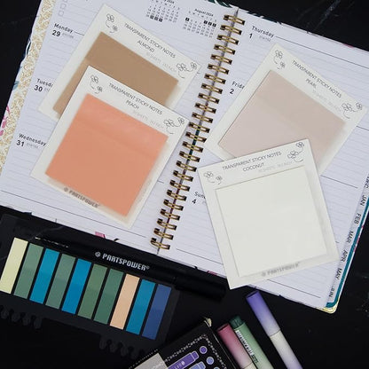 Pastel Transparent Sticky Notes, 4 Pads 3X3 Inch See Through Annotating Sticky Notes for Annotating, Bible Journaling Supplies, Office School Supplies, 50 Sheets/Pad