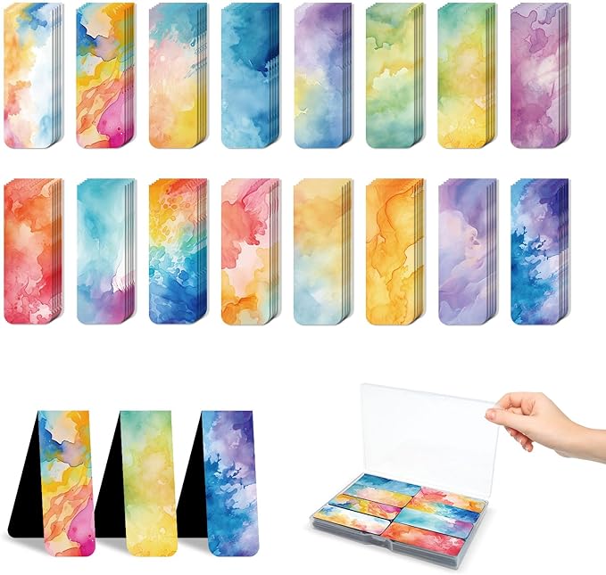 48 Pieces Magnetic Bookmarks Magnet Page Markers - Book Marks for Reading Women & Men with Storage Boxes - Cute Magnet Bookmark Clips for Reading Pleasure（Watercolor）