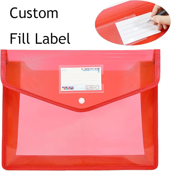 YoeeJob Plastic File Folders Legal Size 2 Pcs, Expandable Document Folder with Snap Button Closure, A4 Expanding File Wallet Envelopes Pouch with Label Pocket, Red