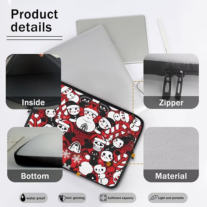 Christmas Snowman Printed Computer Bags for Laptops, Water Resistant 12 Inch Laptop Bag Laptop Briefcase Travel Case for Women Men Teens, Compatible with Most Laptops