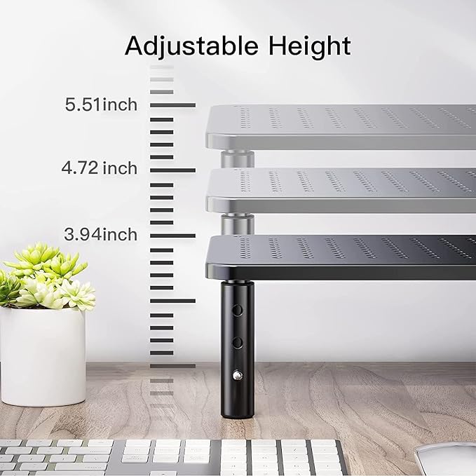 HUANUO Monitor Stand for Desk, Computer Monitor Stand Height Adjustable, Monitor Riser for 2 Monitors, Laptop Stand for Desk, 2 Pack, Black