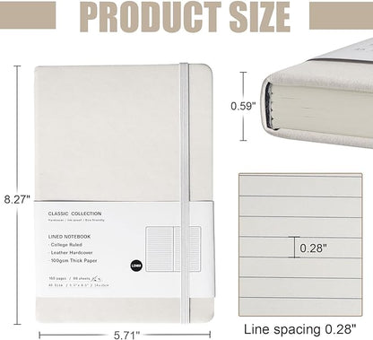Lined Journal Notebook, (White), 160 Pages, Medium 5.7 inches x 8 inches - 100 gsm Thick Paper, Hardcover
