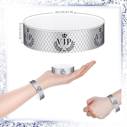 Jadive 500 Pieces Paper Wristbands VIP Plastic Waterproof Party Identification Wristbands Party Bracelets for Events Amusement Parks, Club, Concerts, Fairs, Festivals and Events(Silver)