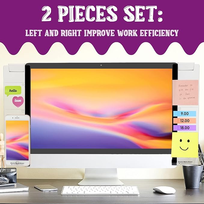 Office Desk Accessories 2pcs Computer Monitor Memo Board Multifunction Message Board Transparent Creative Monitor Side Panel with Sticky Note Holder Phone Holder Suitable for Office Home Work Desk