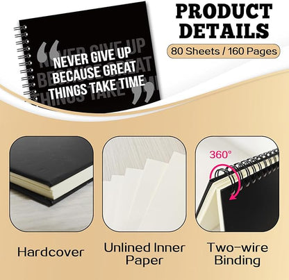 YAZMEEN Inspirational Blank Spiral Notebook（160 Pages） Never Give Up Because Great Things Take Time Hardcover Notebook Motivational Journal Gift Funny Birthday Gift for Teen Student Friend Coworker
