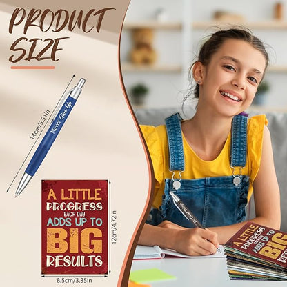 Yeaqee 72 Pcs Motivational Pens Notepads Gifts Set Inspirational Quote Ballpoint Pen Small Notebook Mini Journal Bulk Gifts for Teacher Coworker Gifts Women Office School(Motivational)