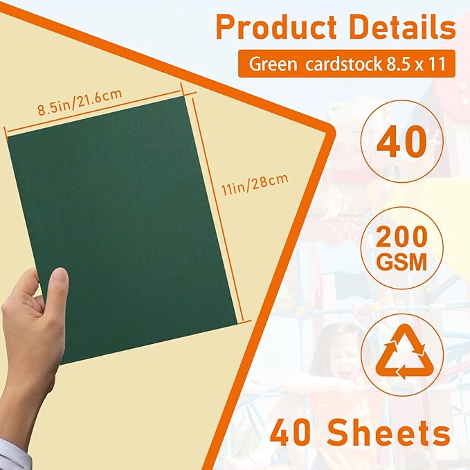 40 Sheets Dark Green Cardstock 8.5 x 11 Printer Paper, 75lb/200gsm Christmas Green Heavyweight Paper Card Stock for DIY Making Cards, School Crafting, Party, Office Printing, Greeting Cards