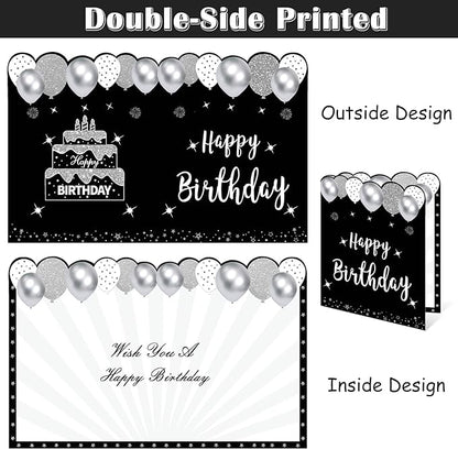 Jumbo Birthday Card with Envelope, Giant Guest Book Happy Birthday Greeting Cards, Large Birthday Card Gifts Party Supplies, Black White Silver Extra Big Birthday Card Decor
