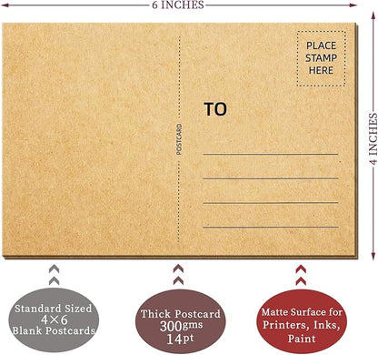 50 Pack Blank Postcard for Mailing, 4x6 Thick 14pt Mailable Post Cards Set for DIY Greeting Cards Thank You Card and More (Kraft)