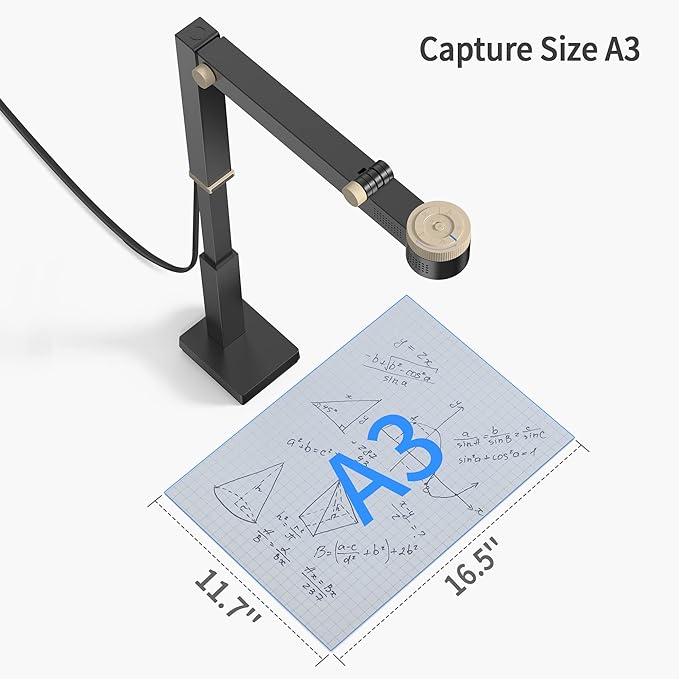 CZUR Fancy S Pro 12MP USB Document Camera for Teacher, 4K Webcam with Microphone and LED Light, Up to 60fps, Auto Focus, for Remote Teaching, Live Streaming, Web Conference, for Mac and Windows
