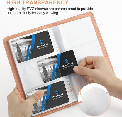 MaxGear Business Card Organizer, 240 Cards Book Portable Business Card Holder for Men & Women, Professional PU Credit Cards Binder File Storage, Pink