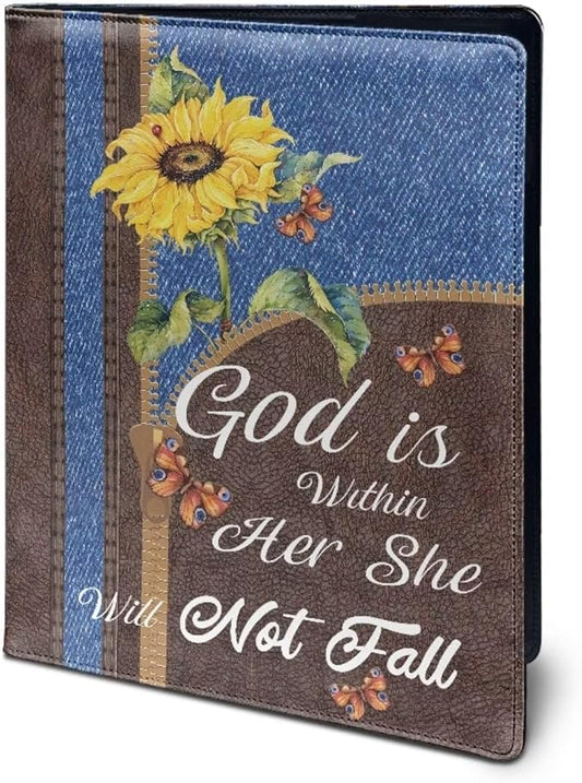 Sunflower Zipper Print Padfolio Clipboard Folio Folder Writing Notepad Pad Folder A4 PU Leather Portfolio Organizer for Business Interview Resume Training