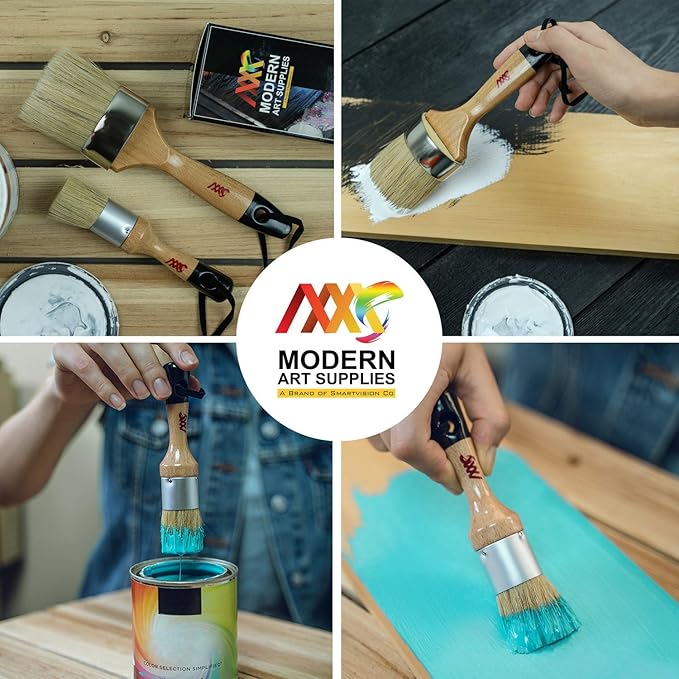 Chalk Paint Brushes Set, Pack of 2 Wax Brush - 2.5 Inches Large, Natural Bristles, Perfect for Furniture Painting, Stencils, Waxing - No Shedding, Superior Paint Pick-Up & Release (2)