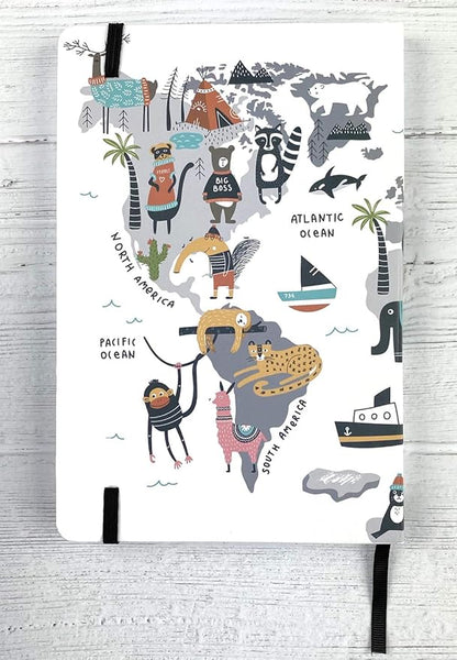 RICCO BELLO Wide Ruled Hardcover Diary Journal School Notebook for Kids, Tweens - Bookmark, Band Closure, Storage Pocket, 5.7 x 8.4 Inches, 192 Pages, (Animal World)