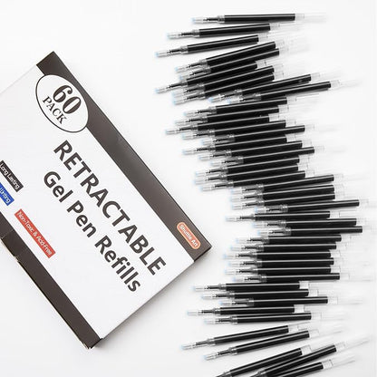 Retractable Gel Pen Refills, Shuttle Art 60 Pack Black Rollerball Gel Ink Pens Refills, Bulk Set, 0.7mm Fine Point for Writing Journaling Taking Notes School Office Home