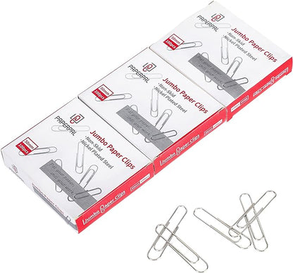PAPERPAL Jumbo Paper Clips Nonskid, 300 Large Paper Clips (3 Boxes of 100 Each), Paperclips for Office School & Personal Use, Daily DIY, 2" Silver Heavy Duty Non-Skid Paper Clips Jumbo Size