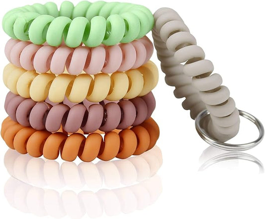 BIHRTC 6Pcs Wrist Coil Keychain Spiral Bracelet Wristband Stretchable Key Holder