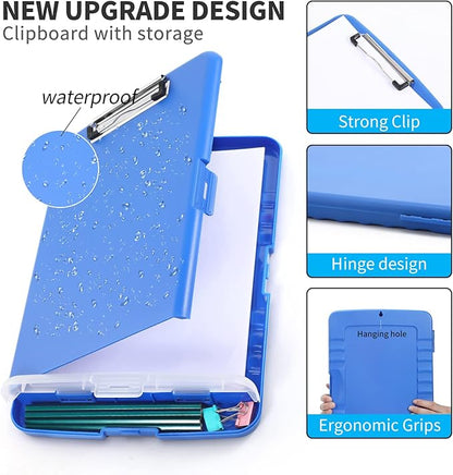 Clipboard with Storage, Large Capacity Nursing Clipboards with Low Profile Clip, Heavy Duty Plastic Storage Clipboard with Pen Holder, Side-Opening, Multifunctional Clipboard Case for Writing