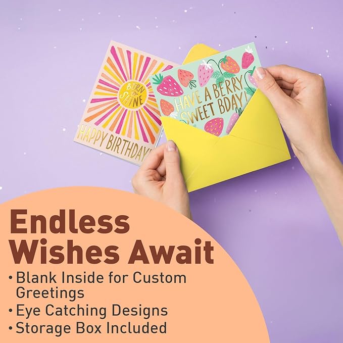 Sweetzer & Orange Happy Birthday Cards with Envelopes & Assortment Box. Variety Set of 24 Assorted Birthday Cards with Envelopes, Perfect Bulk Pack for Celebrations, Special Occasions, Friends-4x5.5"