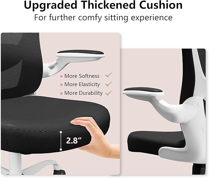 Ergonomic Office Chair, Comfort Swivel Home Office Task Chair, Breathable Mesh Desk Chair, Lumbar Support Computer Chair with Flip-up Arms and Adjustable Height